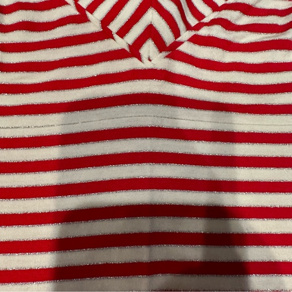 Boston Proper Red/White/metallic silver stripe 3/4 sleeve top sm-med EUC - Picture 4 of 5